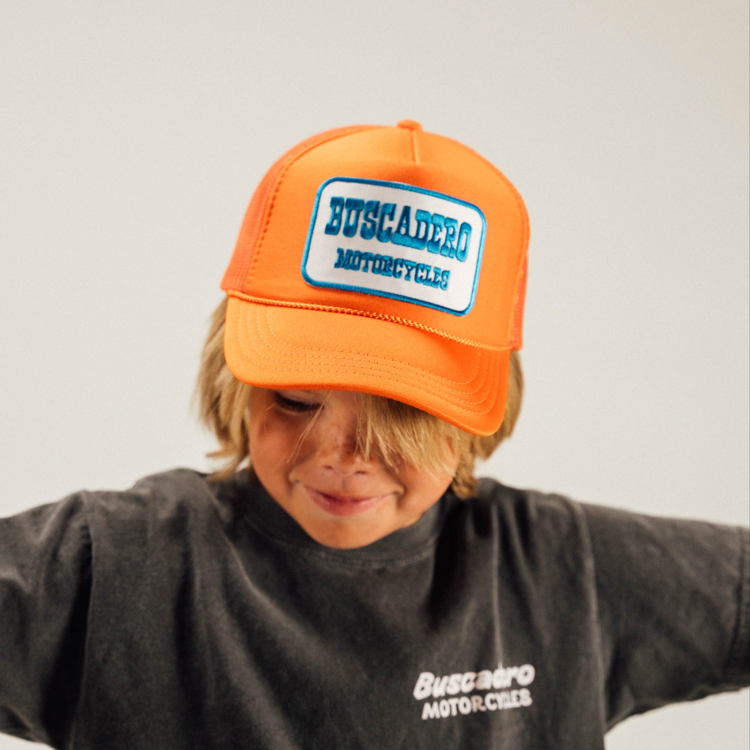 Kids 'Blue Barrel’ Foam Trucker Hat - Orange
