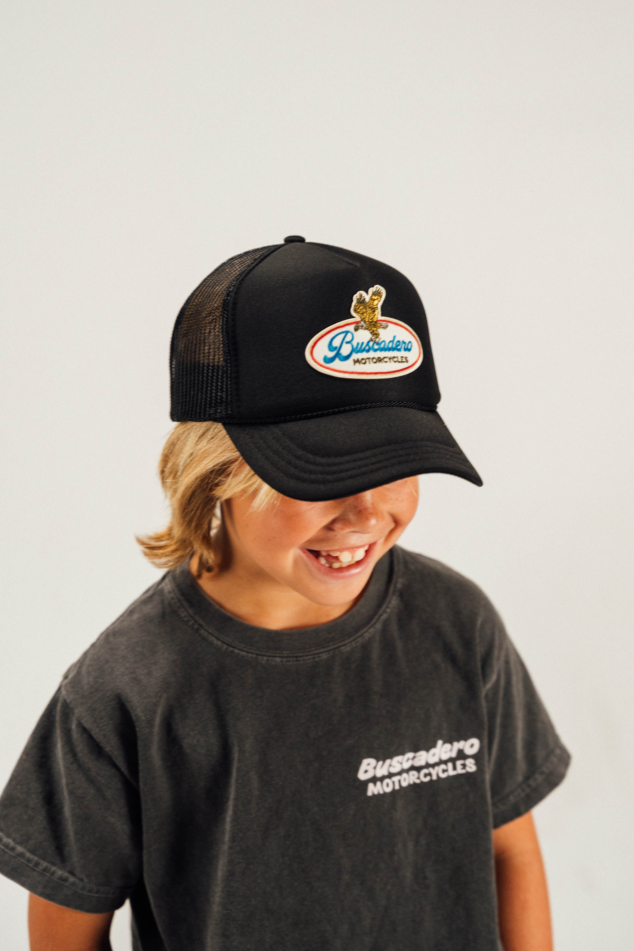 Kids 'Eagle’ Foam Trucker Hat - Black