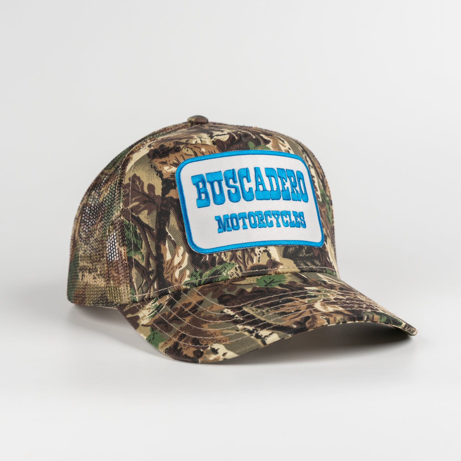 'Blue Barrel' 5 Panel Mesh Back Trucker Hat - Camo