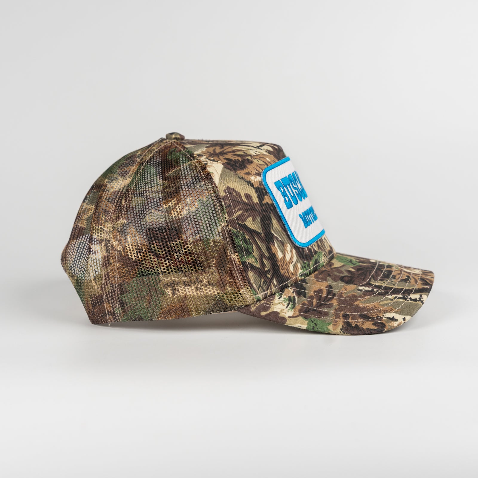 'Blue Barrel' 5 Panel Mesh Back Trucker Hat - Camo