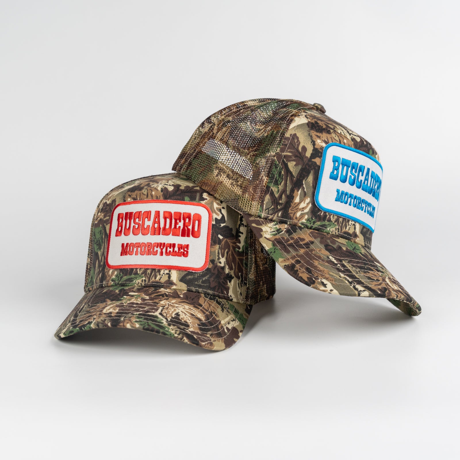 'Blue Barrel' 5 Panel Mesh Back Trucker Hat - Camo