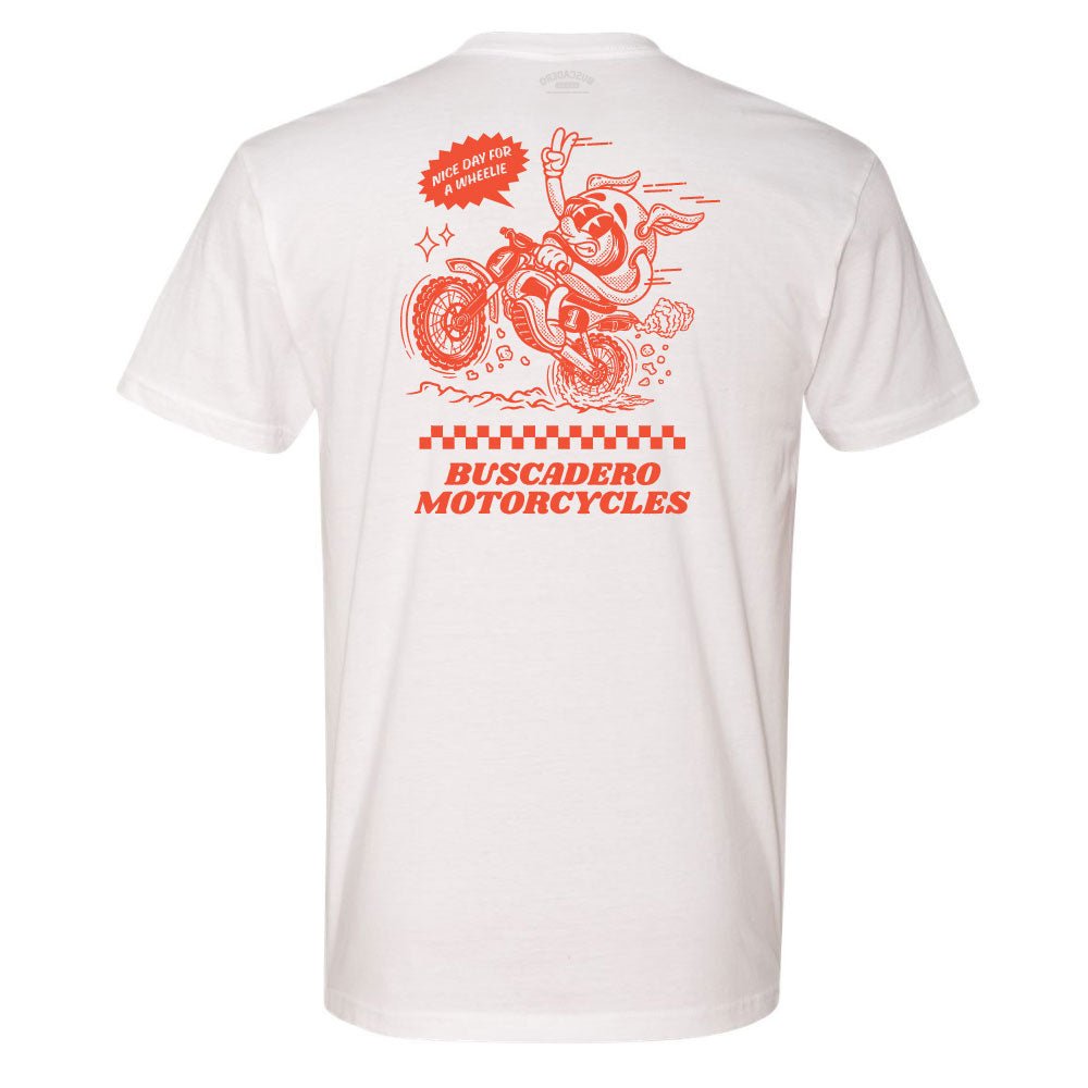 'Nice day for a Wheelie' Short Sleeve T shirt - Buscadero Motorcycles