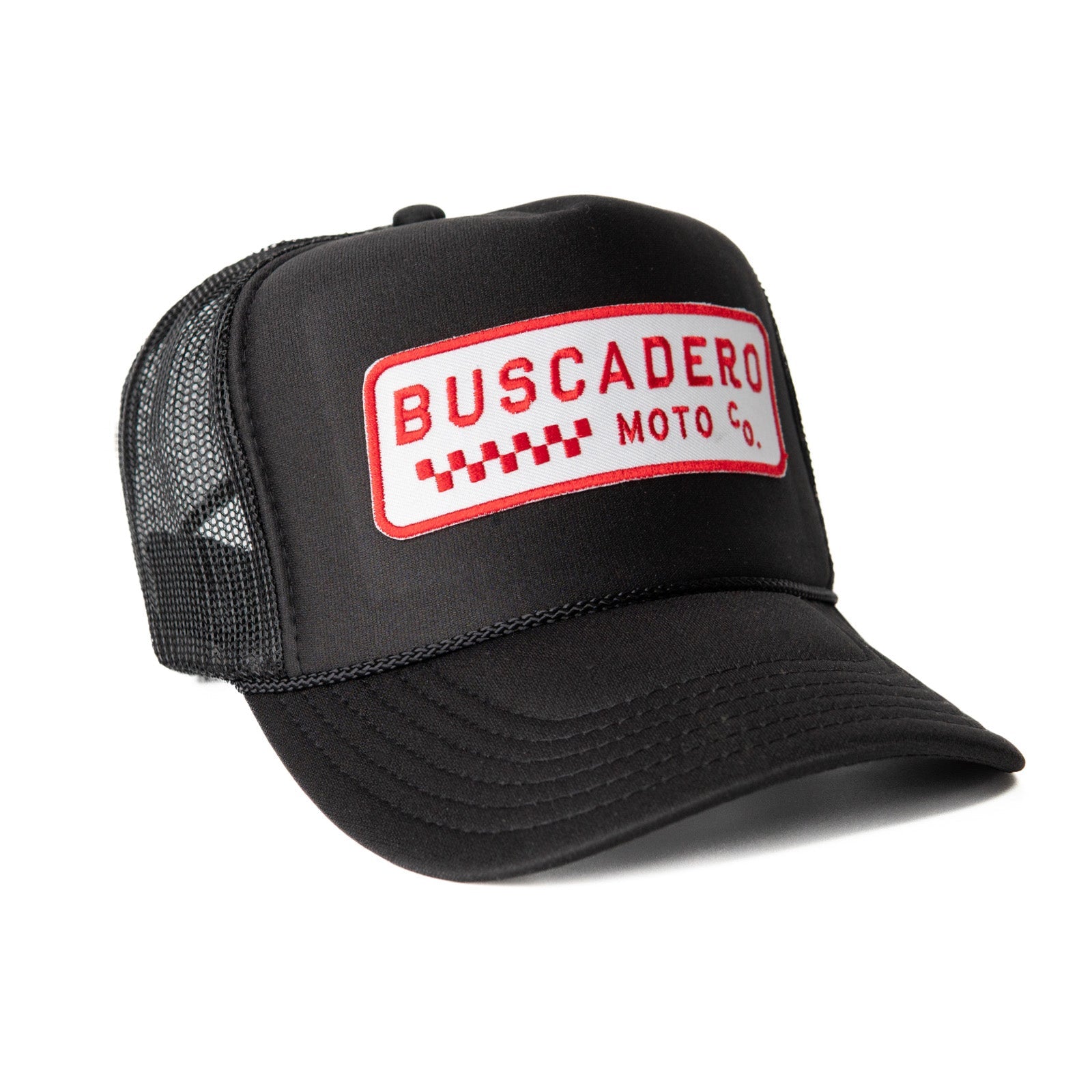 'Checker Moto’ Foam Trucker Hat - Black - Buscadero Motorcycles