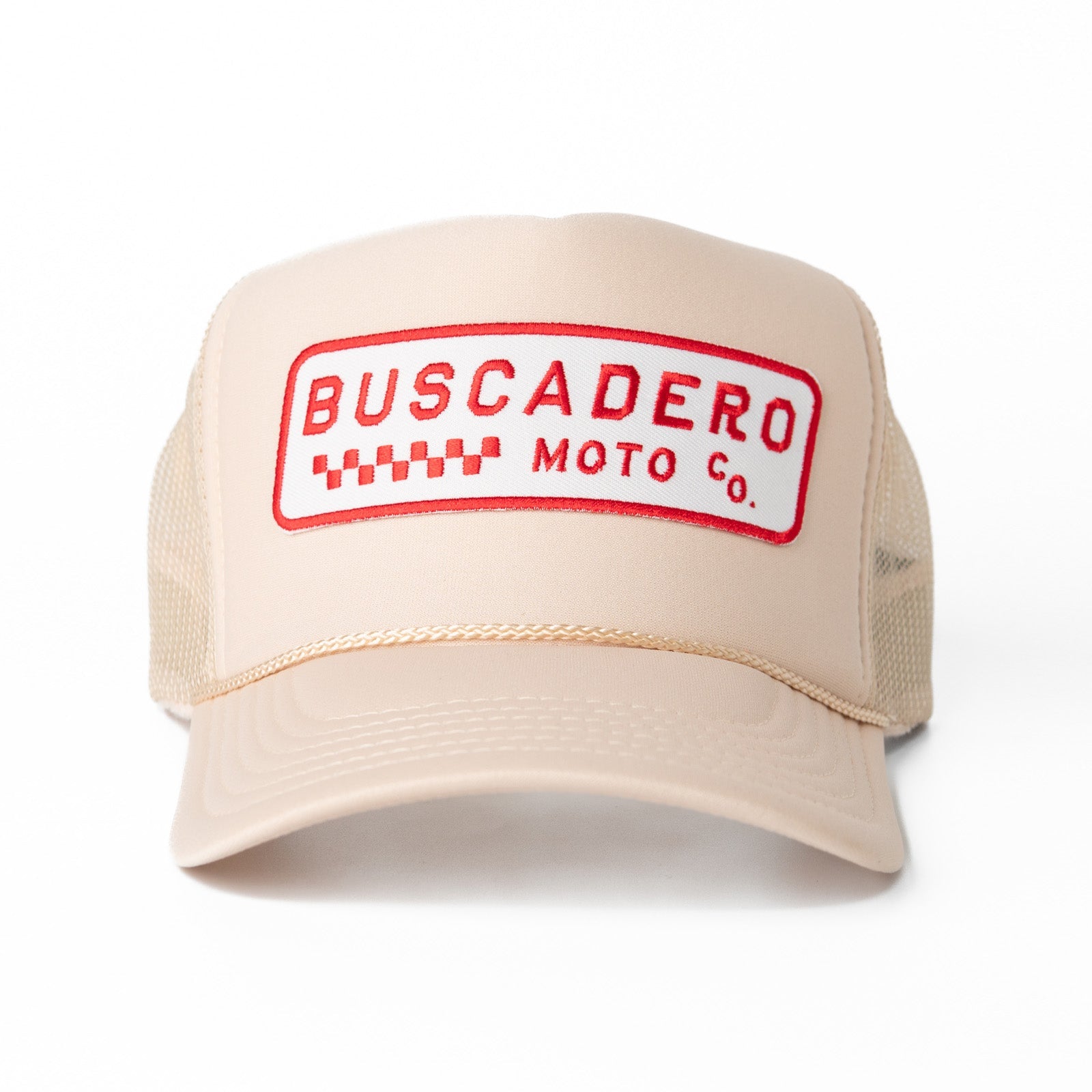 'Checker Moto’ Foam Trucker Hat - Off White - Buscadero Motorcycles