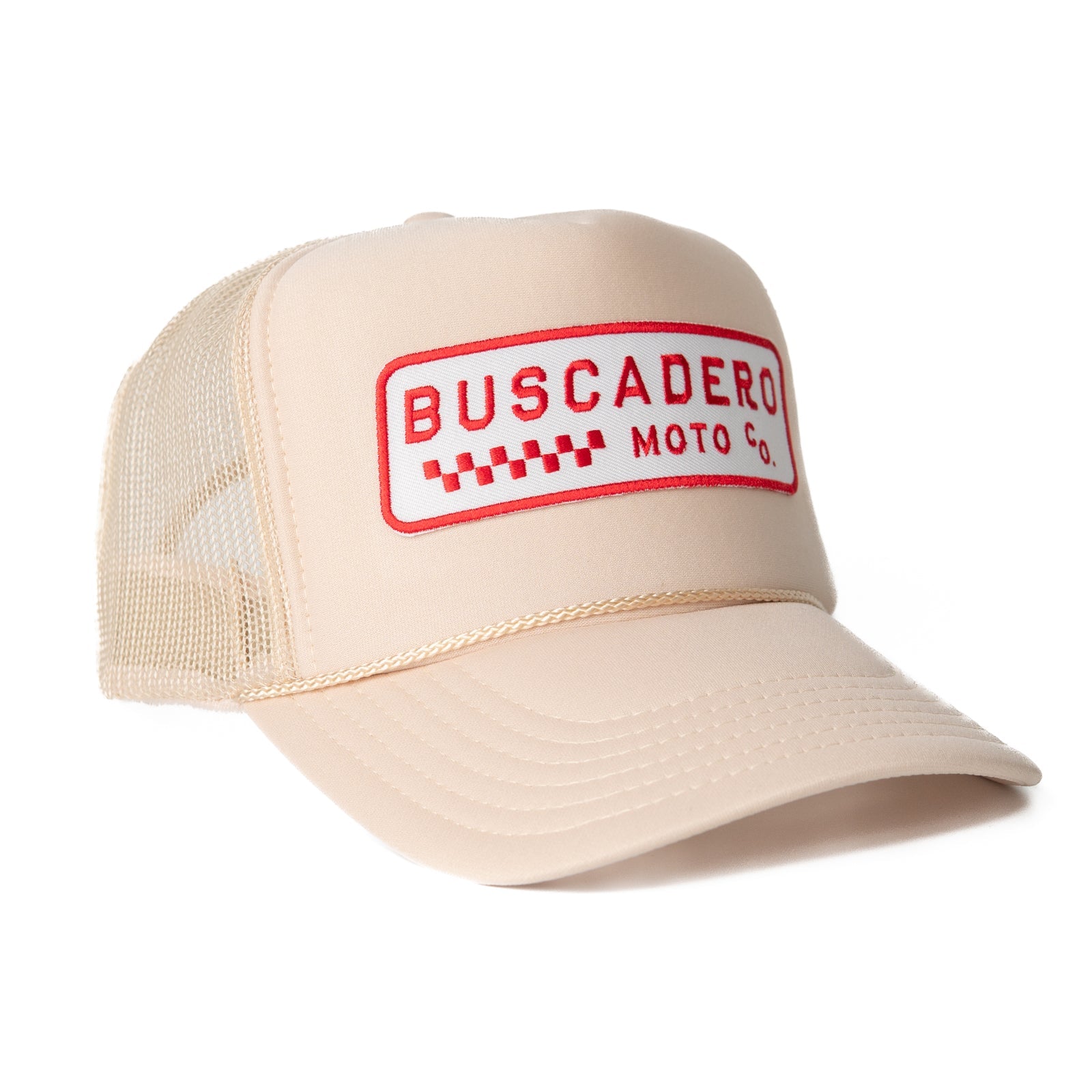'Checker Moto’ Foam Trucker Hat - Off White - Buscadero Motorcycles