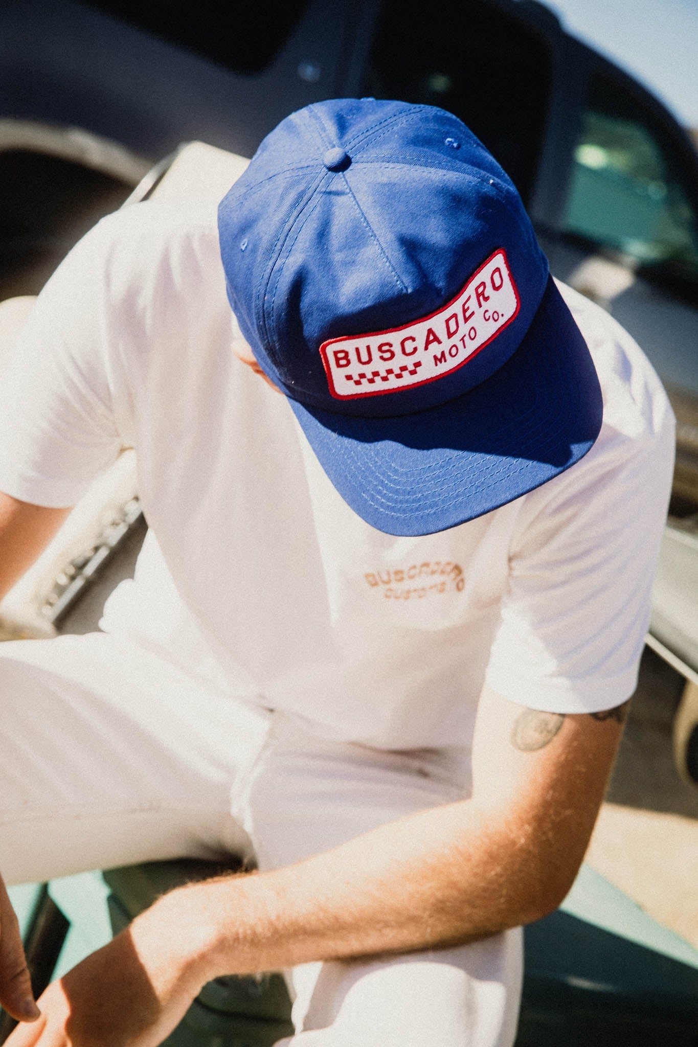 ‘Checker Moto’ Unstructured 5 panel Hat - Royal Blue - Buscadero Motorcycles