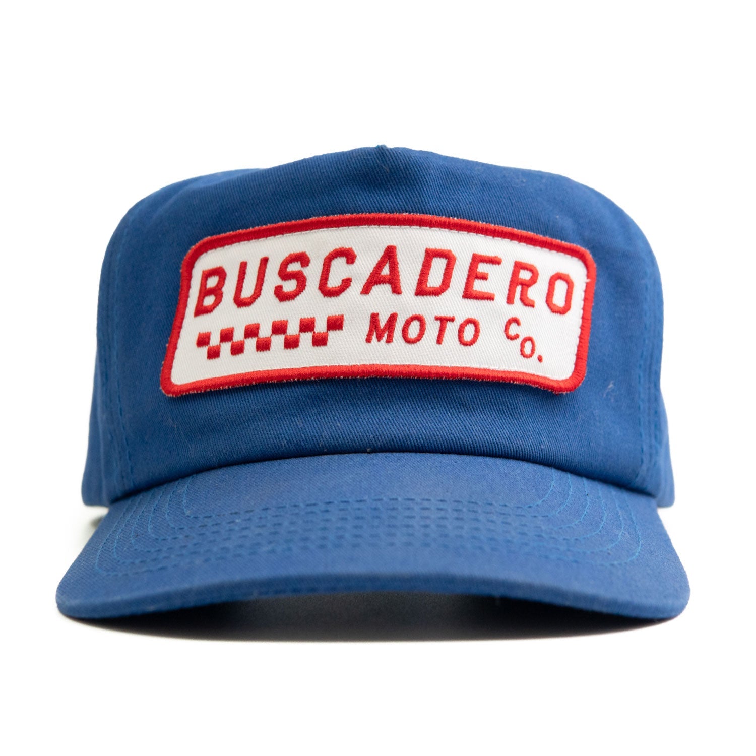 ‘Checker Moto’ Unstructured 5 panel Hat - Royal Blue - Buscadero Motorcycles