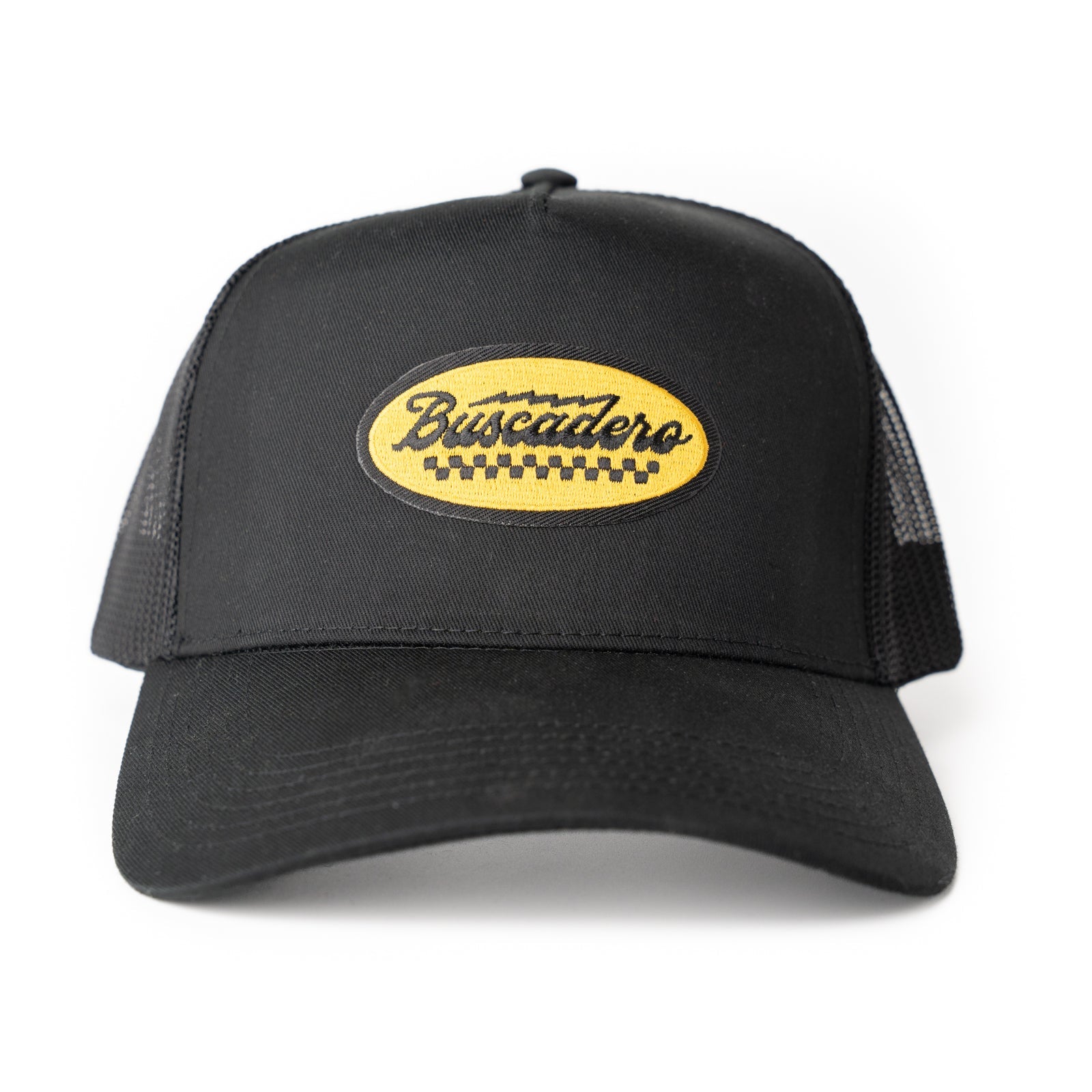 ‘Podium’ Mid Profile Mesh Back Trucker Hat - Black - Buscadero Motorcycles