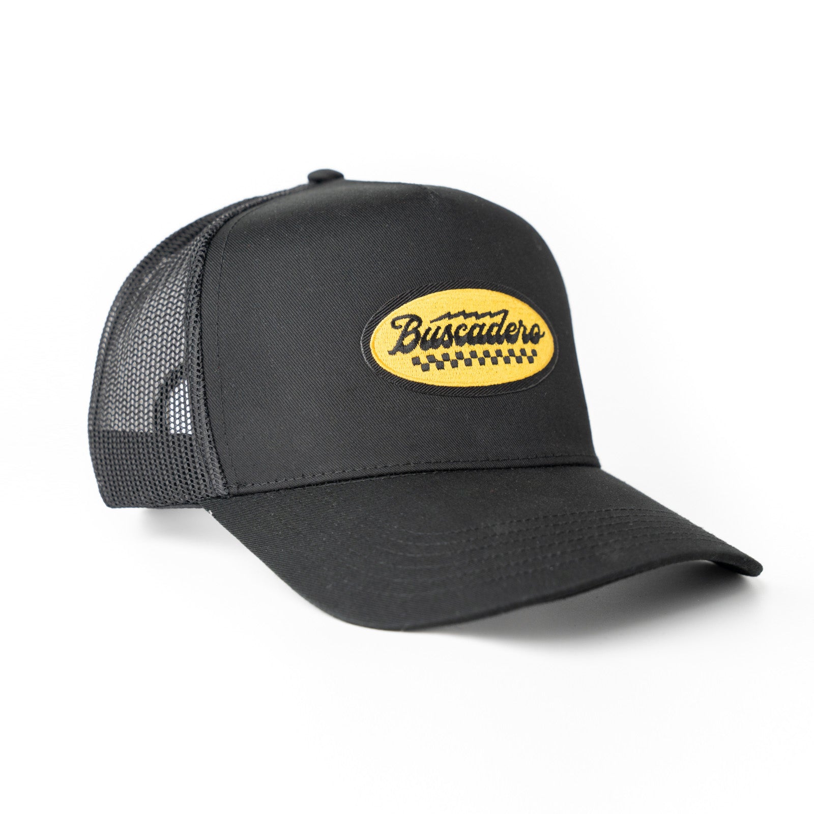 ‘Podium’ Mid Profile Mesh Back Trucker Hat - Black - Buscadero Motorcycles