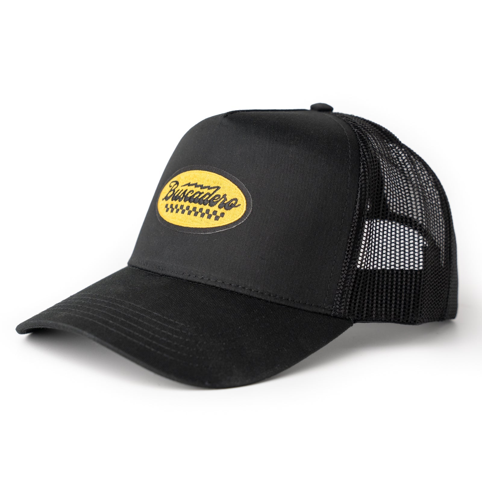 ‘Podium’ Mid Profile Mesh Back Trucker Hat - Black - Buscadero Motorcycles