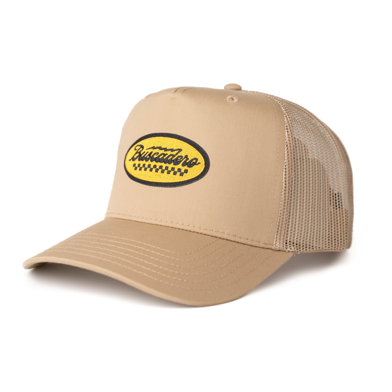 ‘Podium’ Mid Profile Mesh Back Trucker Hat - Tan - Buscadero Motorcycles