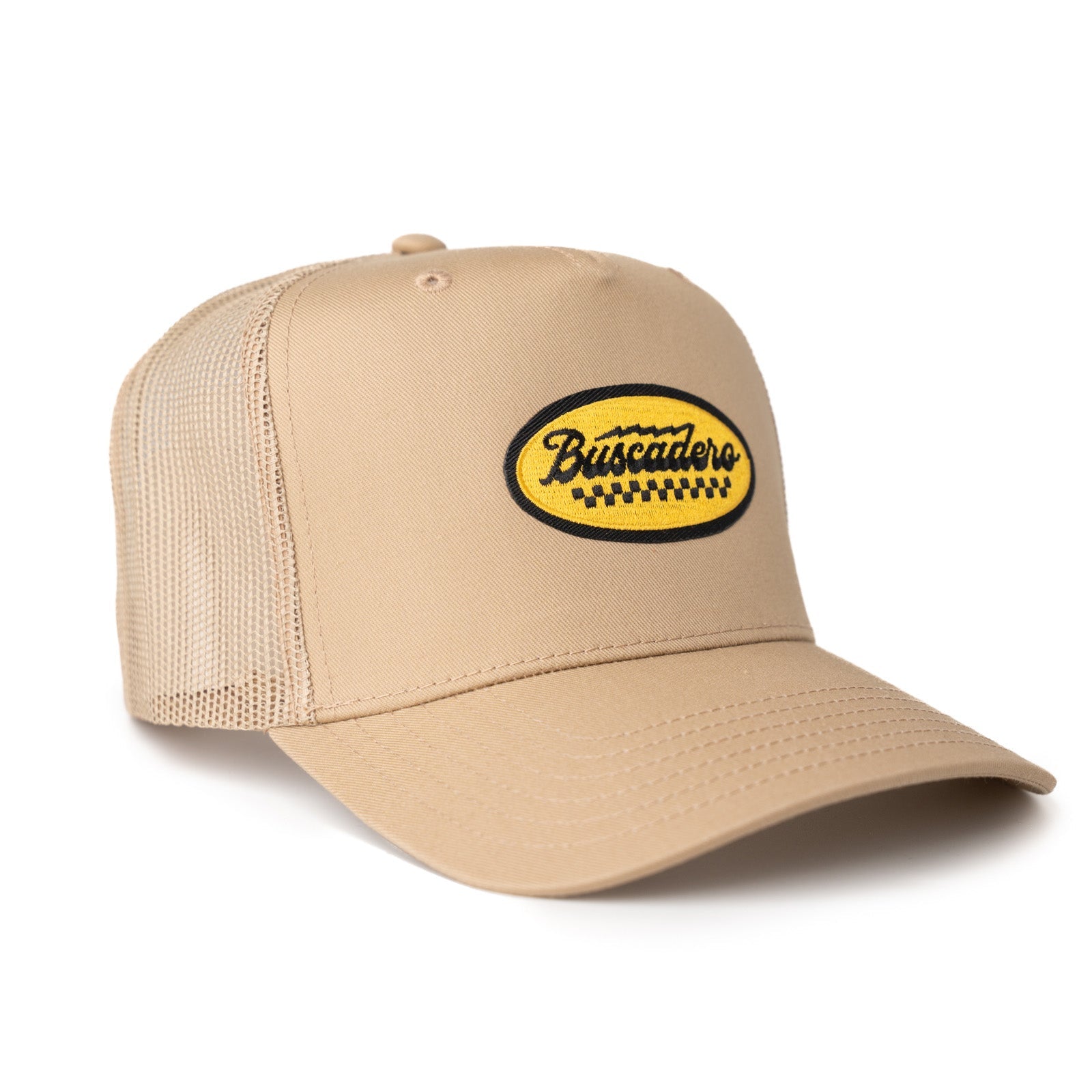 ‘Podium’ Mid Profile Mesh Back Trucker Hat - Tan - Buscadero Motorcycles