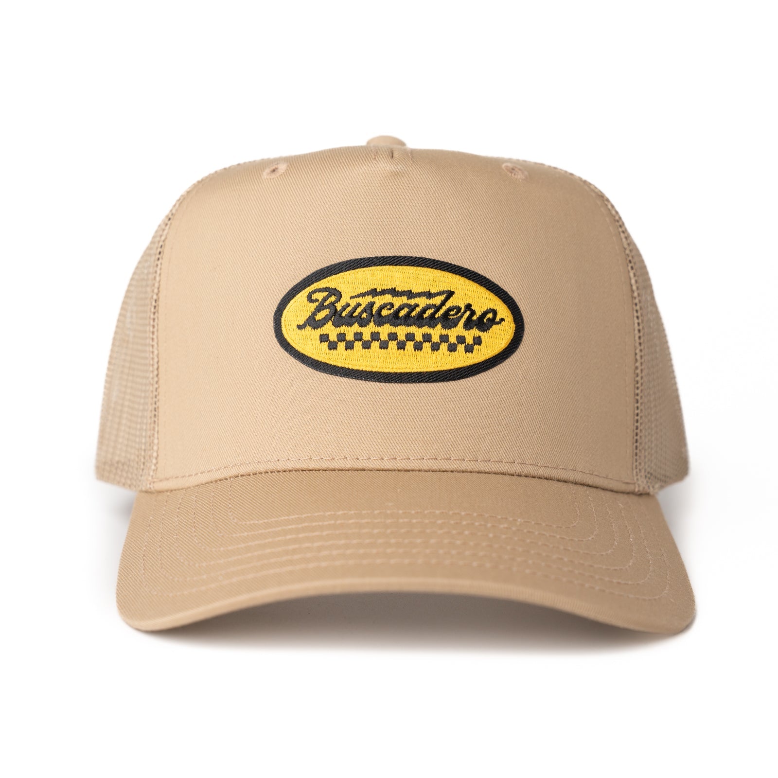 ‘Podium’ Mid Profile Mesh Back Trucker Hat - Tan - Buscadero Motorcycles
