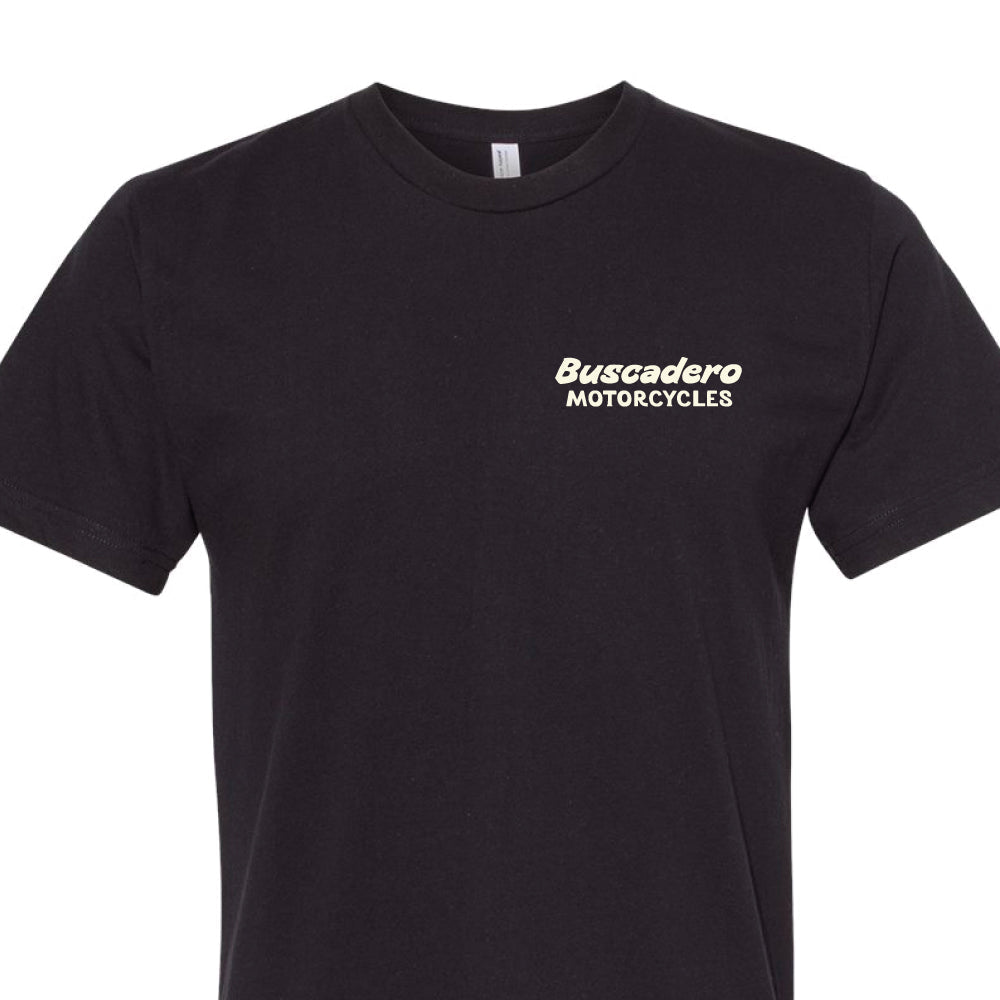'Snake on Wheels' Black Short Sleeve T shirt - Buscadero Motorcycles