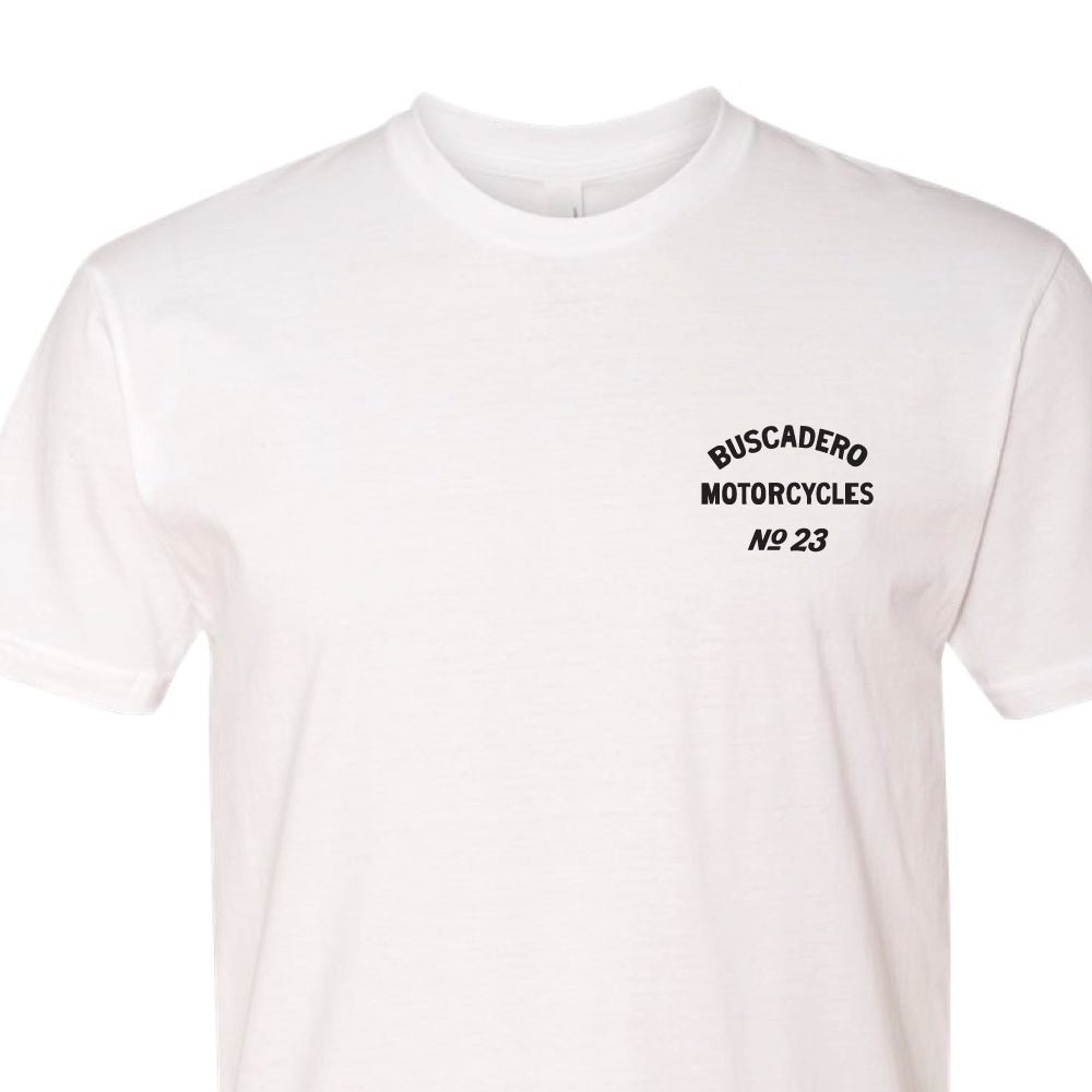'Speedway' White Short Sleeve T shirt - Buscadero Motorcycles