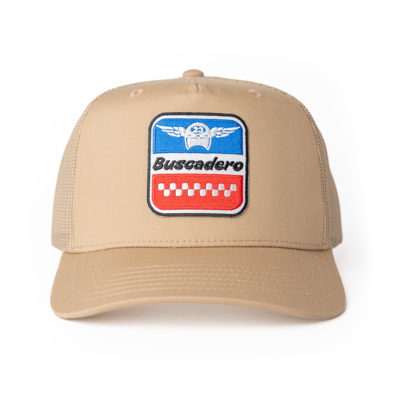 ‘Wings’ Mid Profile Mesh Back Trucker Hat - Tan - Buscadero Motorcycles