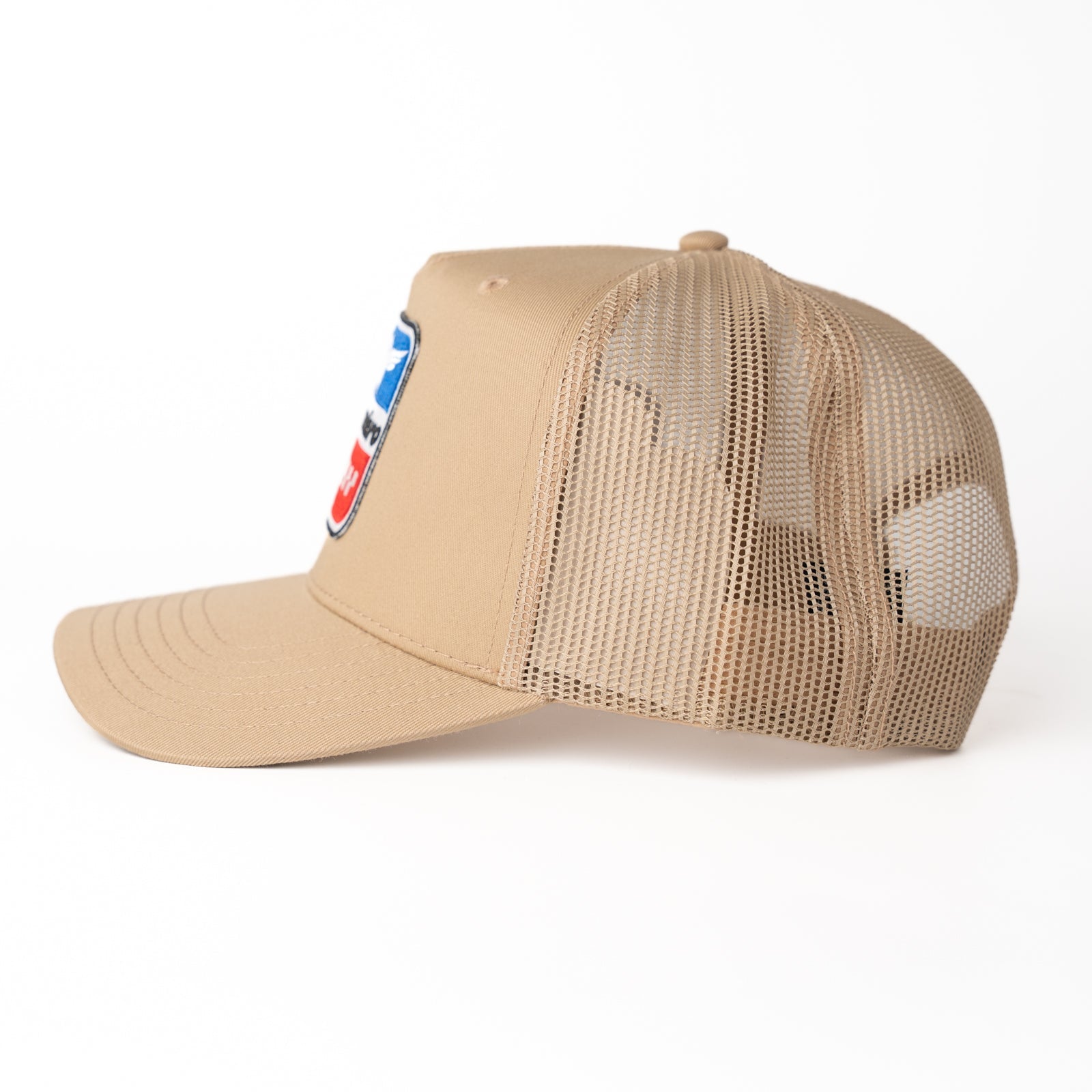 ‘Wings’ Mid Profile Mesh Back Trucker Hat - Tan - Buscadero Motorcycles
