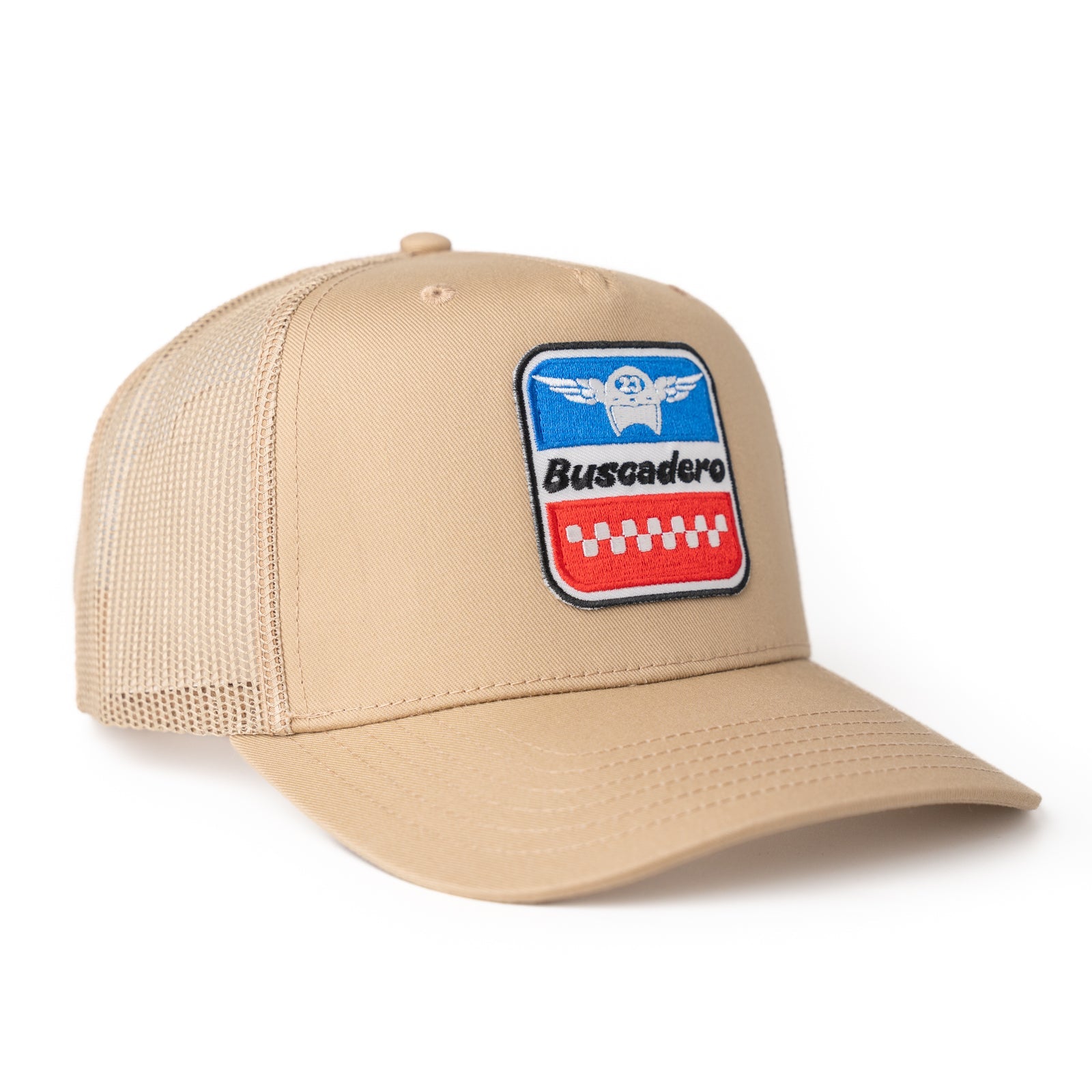 ‘Wings’ Mid Profile Mesh Back Trucker Hat - Tan - Buscadero Motorcycles