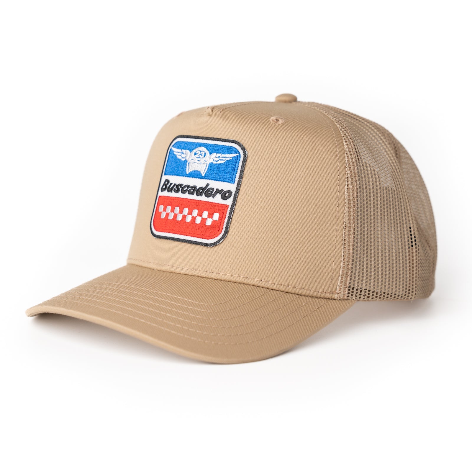 ‘Wings’ Mid Profile Mesh Back Trucker Hat - Tan - Buscadero Motorcycles