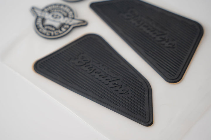 Rubber Knee pads and Tank Badges - Full Set - Buscadero Motorcycles