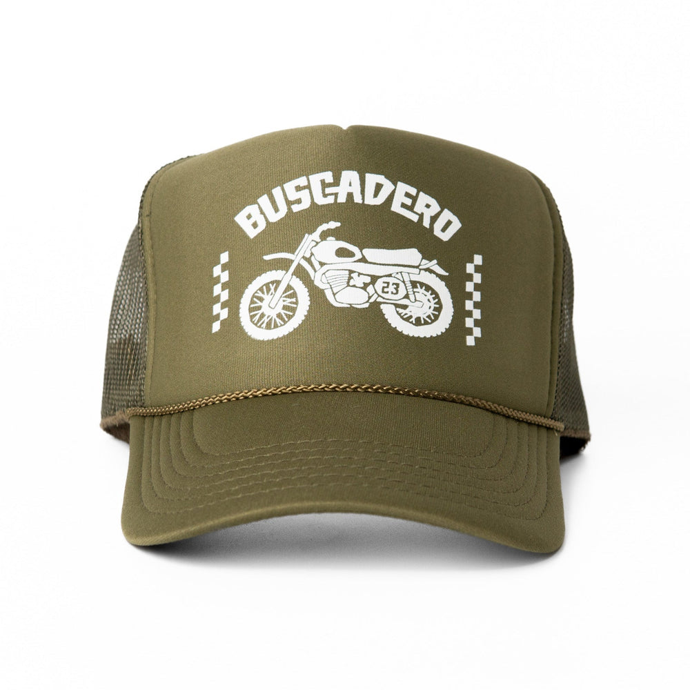 ‘74 Moto’ Foam Trucker Hat - Olive Drab - Buscadero Motorcycles