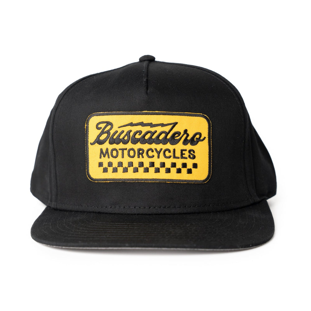 ‘Banner’ Mid Profile Flat Brim Hat - Black - Buscadero Motorcycles