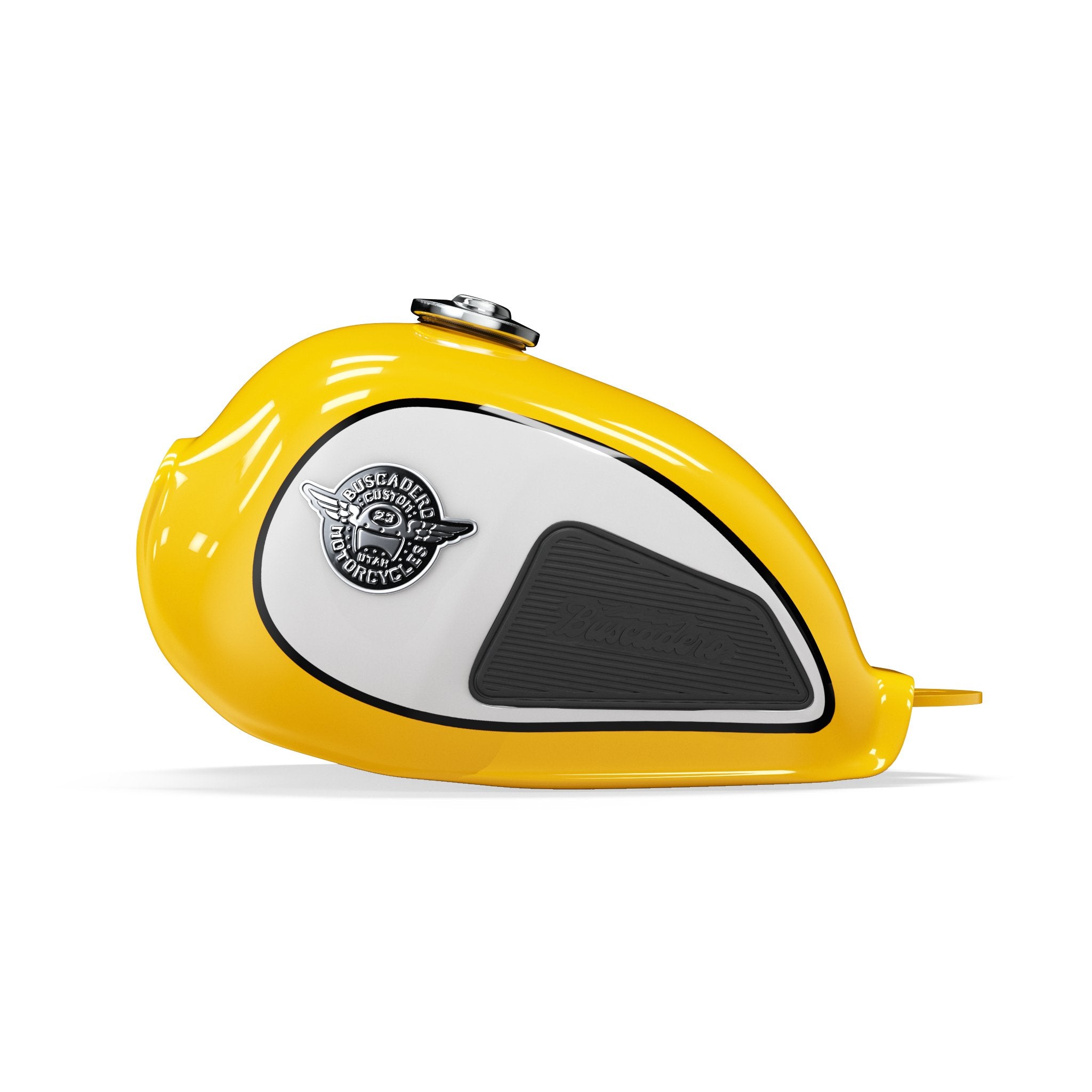 BSX Fuel Tank - Teardrop Yellow/White - Buscadero Motorcycles