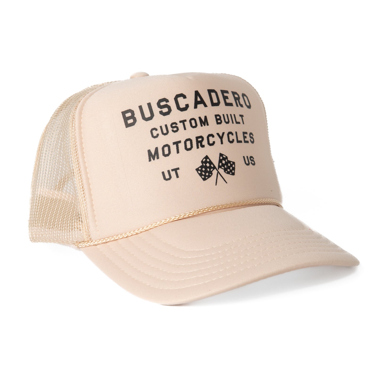 ‘Flags’ Foam Trucker Hat - Off White - Buscadero Motorcycles