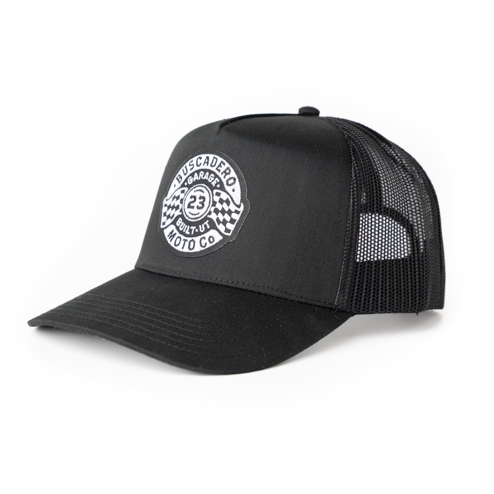 ‘Garage’ Mid Profile Mesh Back Trucker Hat - Black - Buscadero Motorcycles