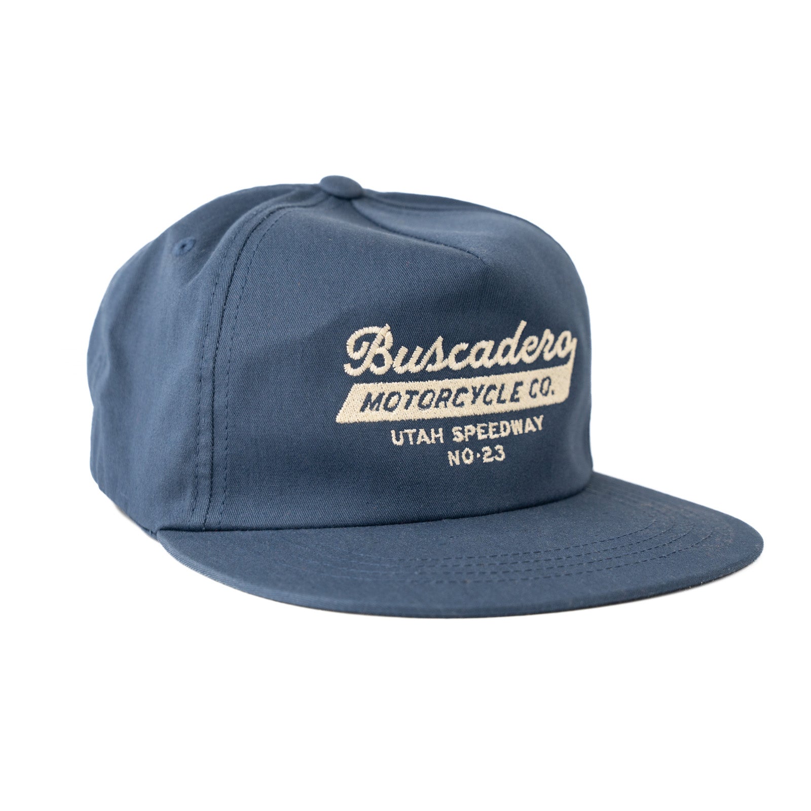 ‘Speedway’ Unstructured 5 panel Hat -Navy - Buscadero Motorcycles
